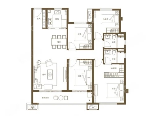 4室2厅2卫1厨， 建面129.00平米