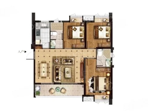 3室2厅2卫1厨， 建面108.00平米