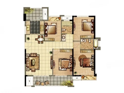 4室2厅2卫1厨， 建面118.00平米
