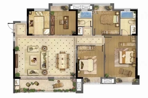 4室2厅2卫1厨， 建面135.00平米
