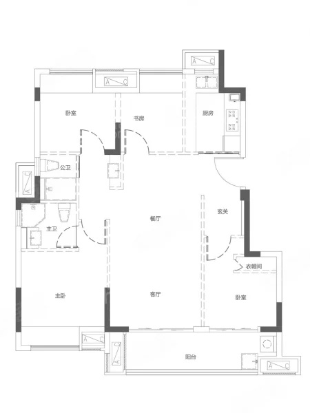 4室2厅2卫1厨， 建面97.00平米