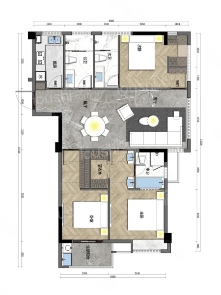 3室2厅3卫1厨， 建面118.00平米