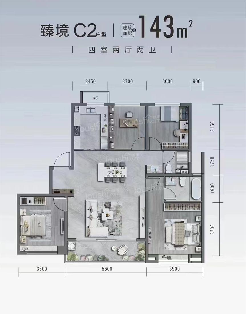 143m² 四室两厅两卫 C2