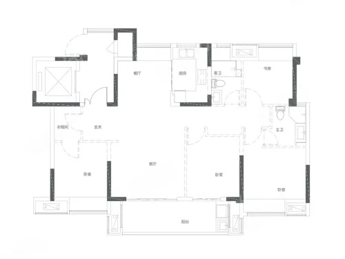4室2厅2卫1厨， 建面124.00平米