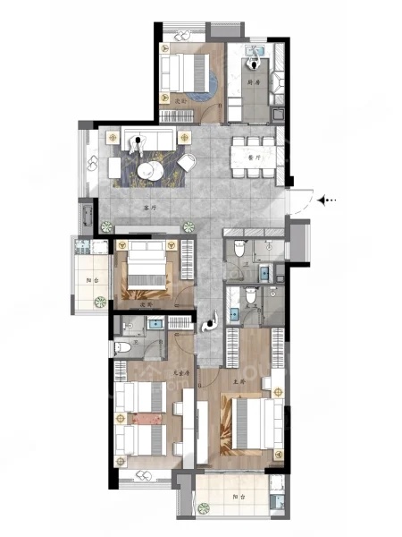 4室2厅3卫1厨， 建面149.00平米