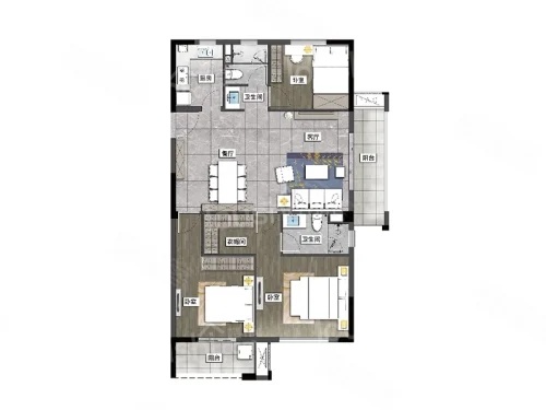 3室2厅2卫1厨， 建面120.00平米