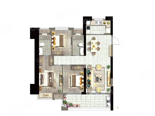 3室2厅2卫1厨， 建面115.00平米