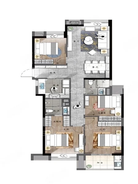4室2厅2卫1厨， 建面135.00平米