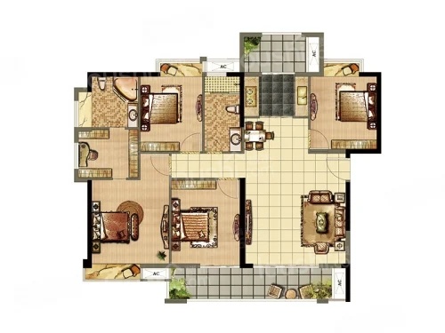 4室2厅2卫1厨， 建面130.00平米