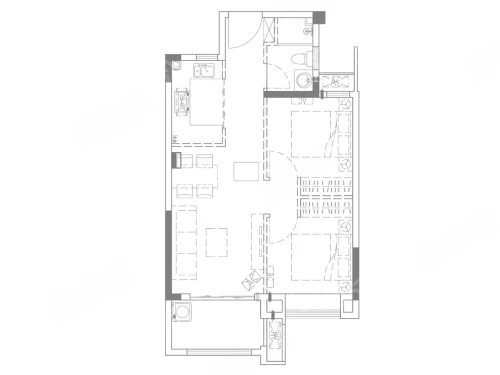 2室2厅1卫1厨， 建面63.00平米