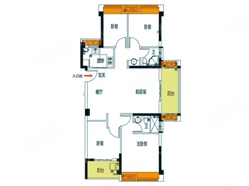 4室2厅2卫1厨， 建面126.00平米