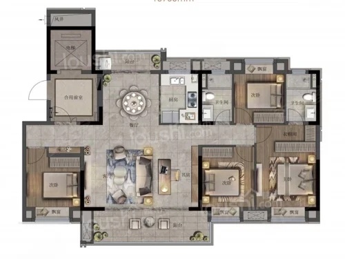 4室2厅2卫1厨， 建面143.00平米