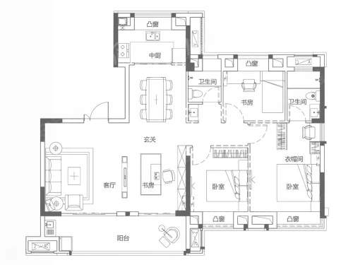4室2厅2卫1厨， 建面127.00平米