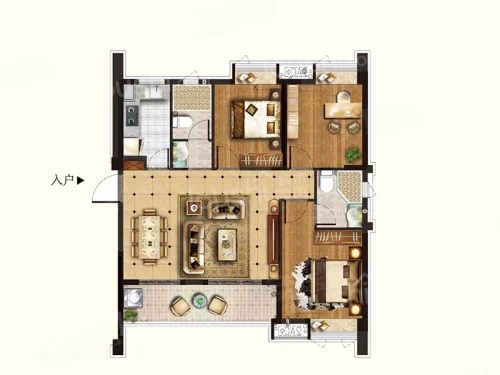 3室2厅2卫1厨， 建面106.00平米