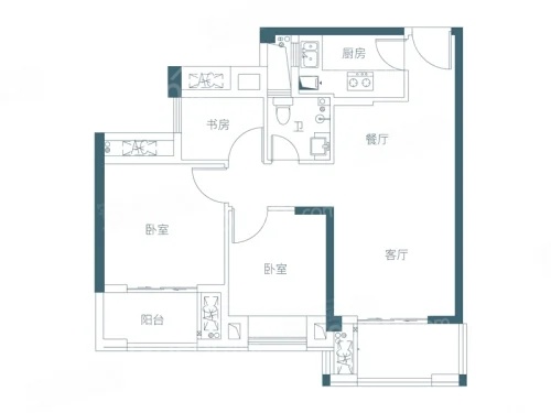 3室2厅1卫1厨， 建面76.00平米