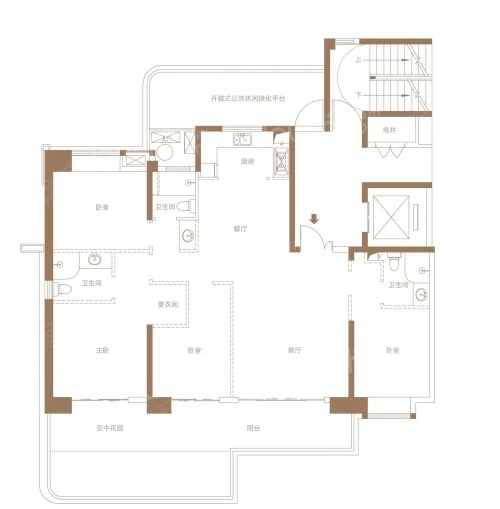 4室2厅3卫1厨， 建面165.00平米