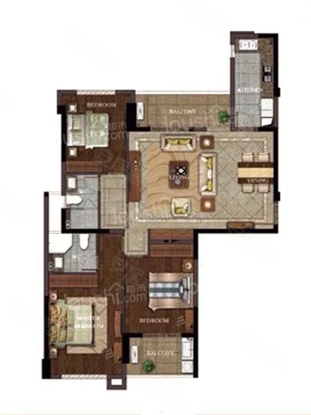 3室2厅2卫1厨， 建面125.00平米
