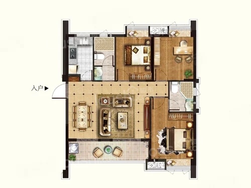 3室2厅2卫1厨， 建面103.00平米