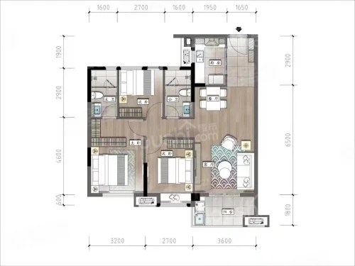 3室2厅2卫1厨， 建面90.00平米