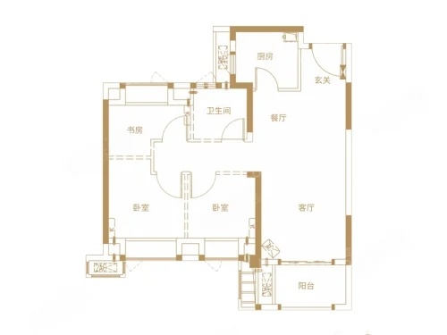 3室2厅1卫1厨， 建面76.00平米