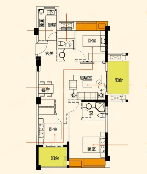 3室2厅2卫0厨， 建面92.00平米