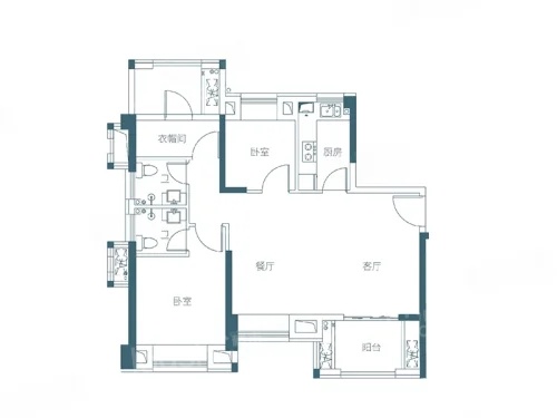 2室2厅2卫1厨， 建面87.00平米