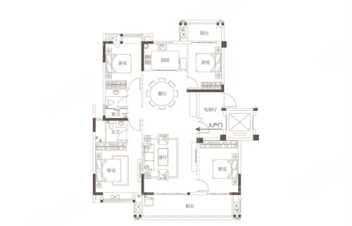 4室2厅2卫1厨， 建面152.00平米