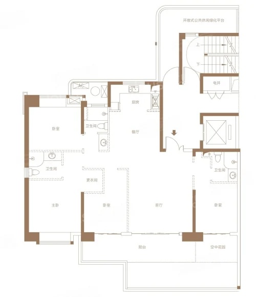 4室2厅3卫1厨， 建面165.00平米