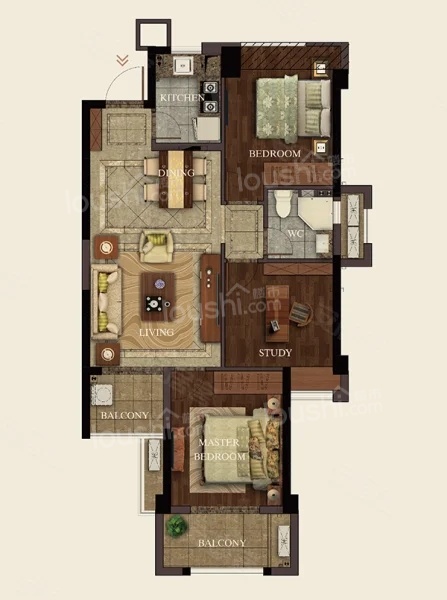 3室2厅1卫1厨， 建面85.00平米