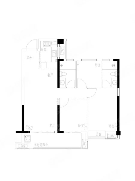 3室2厅2卫1厨， 建面99.00平米