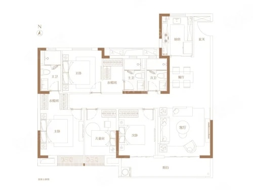 4室2厅3卫1厨， 建面143.00平米