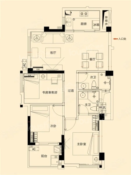 3室2厅2卫0厨， 建面83.00平米
