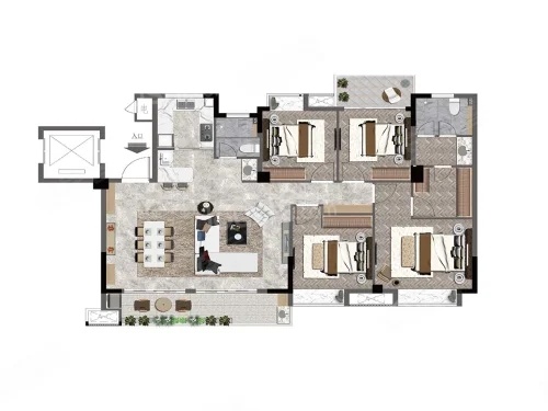 4室2厅2卫1厨， 建面148.00平米