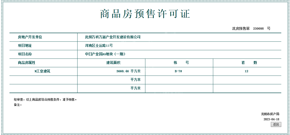万科浑南新都心项目4月取得最新预售证