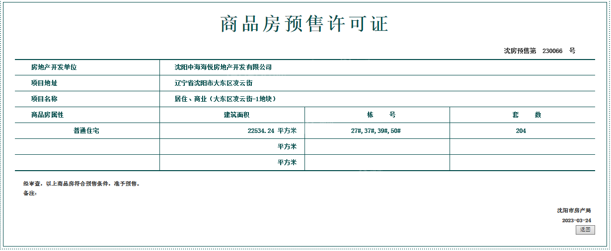 中海汇德里项目3月取得最新预售证