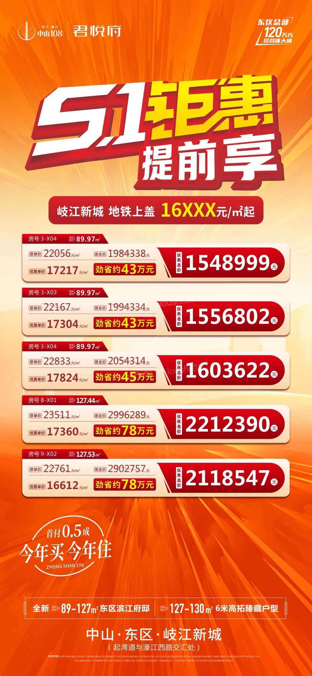中山108君悦府🎉首付0.5成    1️⃣6️⃣XXX元/㎡起