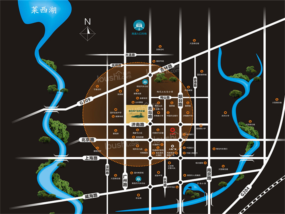 中农超莱西繁华里商业街位置图