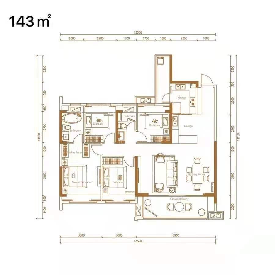 高层143平米4室2厅3卫