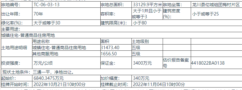 河源龙川县挂牌出让【TC-06-03-13】地块的使用权