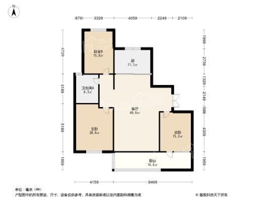 灵山湾·龙玺3居室户型图